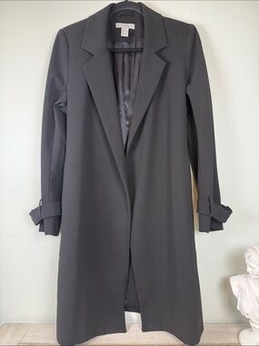 Sleek H&M Belted Blazer Dress Jacket Metallic D-Ring Studded Cuffs Black Size 8